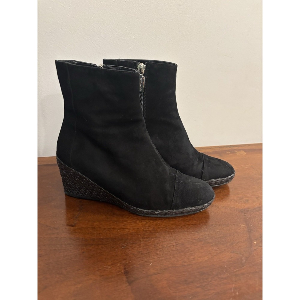 Bruno Magli Black Suede Leather Ankle Boots Wedge Basket‎ Weave Size US 5.5 $350
